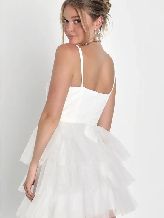 NWT lulus white tulle bustier tiered mini dress - Picture 3 of 8